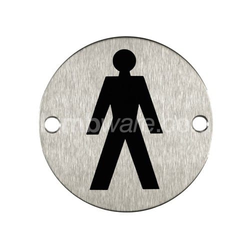 male washroom sign made of metal