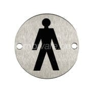 male washroom sign made of metal
