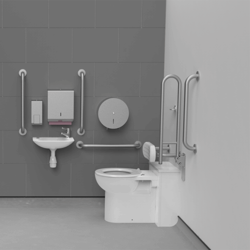 Back to wall Doc M Pack with Satin Stainless Steel Grab Rails