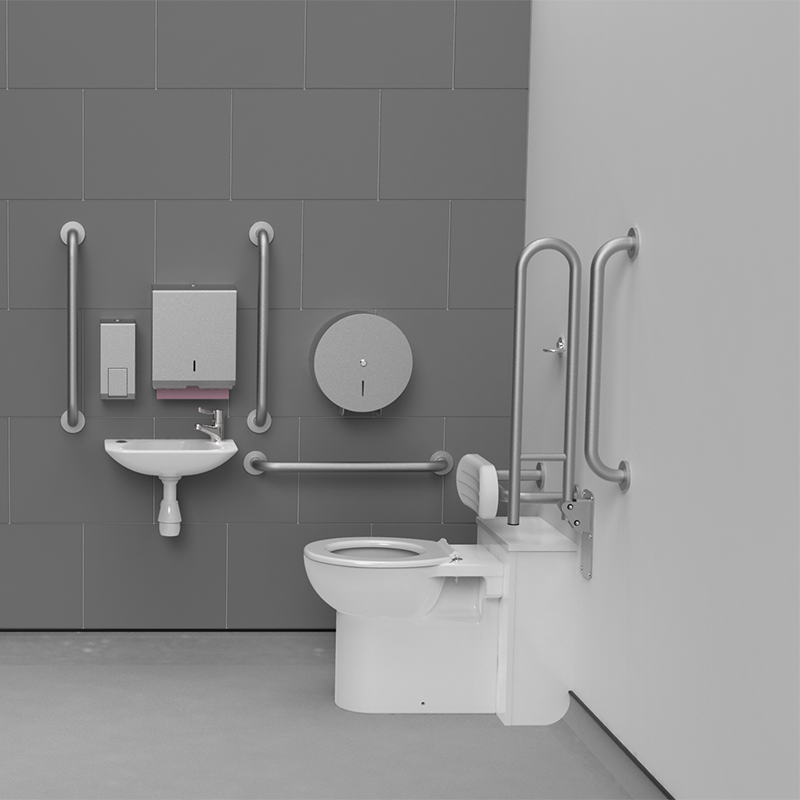 DM820KCS-SS Back to wall Doc M Pack with Satin Stainless Steel Grab Rails