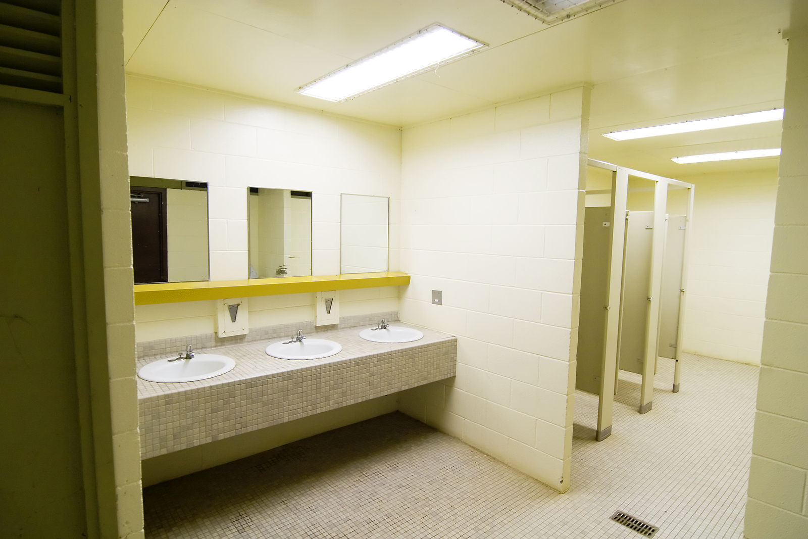 Made to measure toilet cubicles - sinks and mirrors in a public bathroom