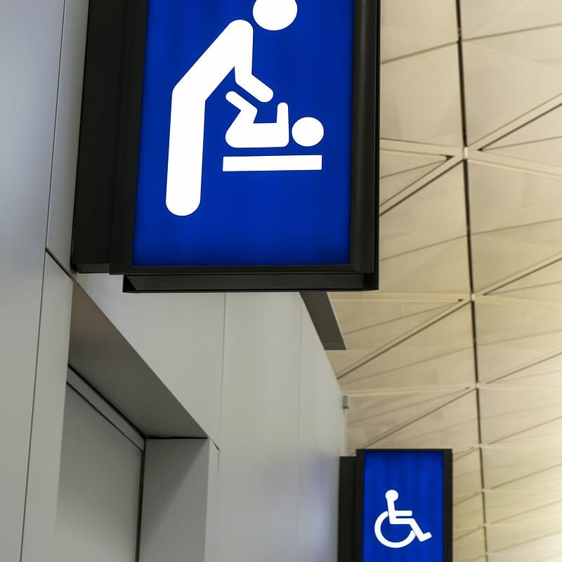 Commercial shower curtains - disabled toilet in international airport